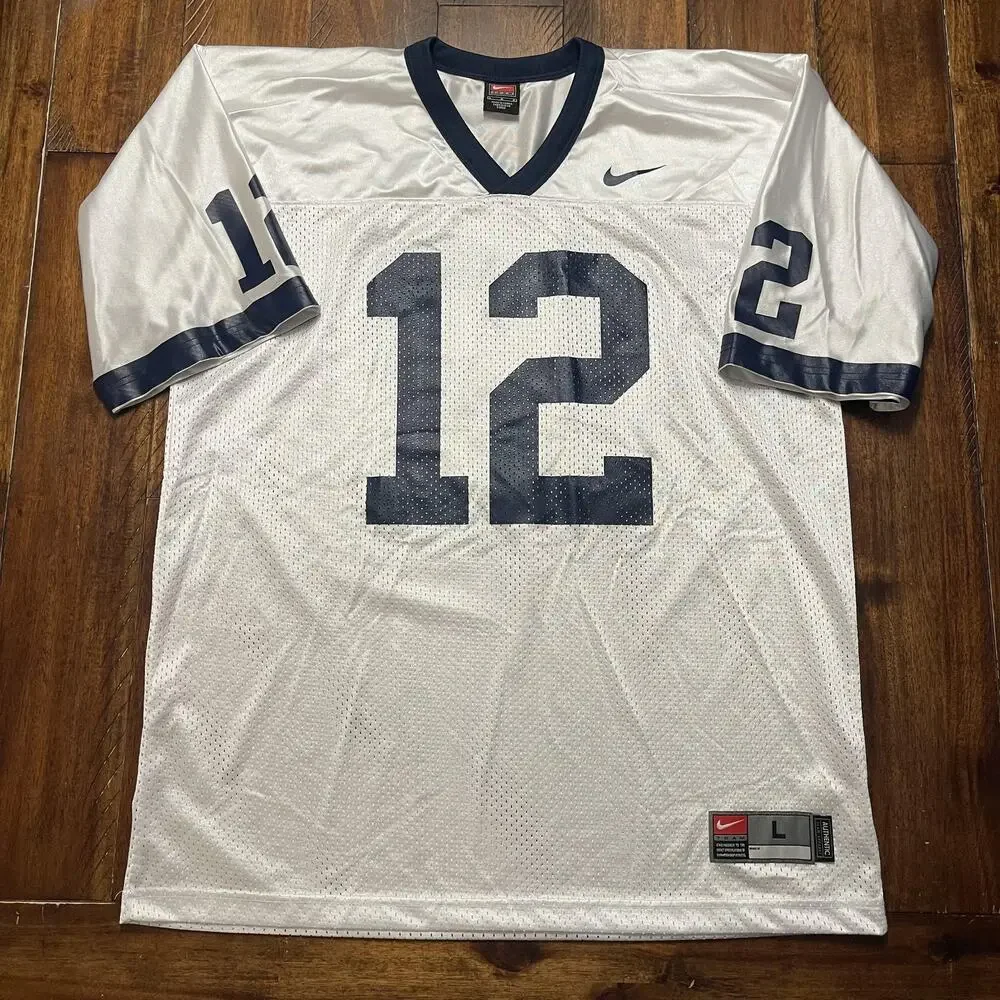 Nike Team Authentic Football Jersey Mens Large White Navy #12 Mesh V Neck